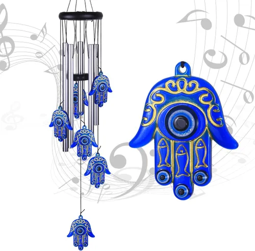 Miniatura 11 de Campanillas de viento azules con ojo maléfico para decoración exterior, atrapavientos móvil con sol y ojo maléfico, campanas de viento con sol y ojo