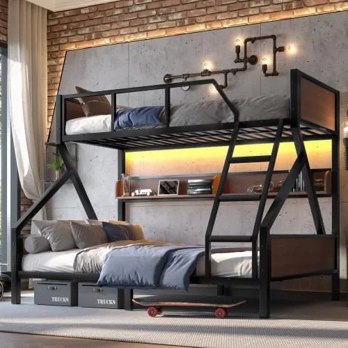 Miniatura 16 de Bellemave Twin XL Bunk Bed Frame with Storage Shelves & Pegboard, Metal Bunk Bed Twin XL with USB Ports & LED Lights, Space-Saving for Bedroom