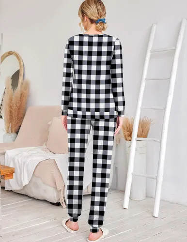 Miniatura 262 de Ekouaer Conjunto de pijama de manga larga para mujer, ropa de dormir suave con cuello redondo y bolsillos