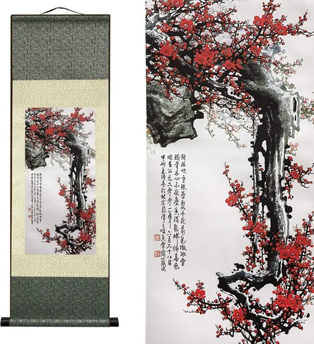Miniatura 25 de AtfArt Decoración asiática de pared, hermosa pintura de pergamino de seda, 4 flores de hombre justo, orquídea ciruela, bambú, crisantemo, decoración