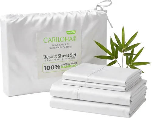 Miniatura 28 de Cariloha Resort - Juego de sábanas de viscosa de bambú 100% orgánico, 4 piezas, bolsillos extra profundos de 18 pulgadas, tejido satinado