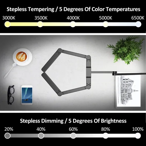 Miniatura 5 de EPABINA Lámpara de escritorio LED transformable, lámpara de escritorio de arquitecto grande de 41.5 pulgadas con abrazadera, 3 barras de luz