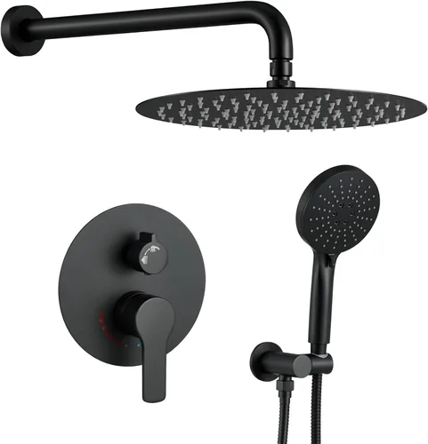 Miniatura 8 de Sistema de ducha de oro cepillado de 12 pulgadas para baño, cabezal de ducha de lluvia dorado de alta presión con rociador de mano, accesorios