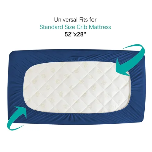 Miniatura 4 de Biloban Paquete de 2 protectores de colchón para cuna, color azul marino, impermeable, acolchado, absorbente, silencioso, cubierta de colchón