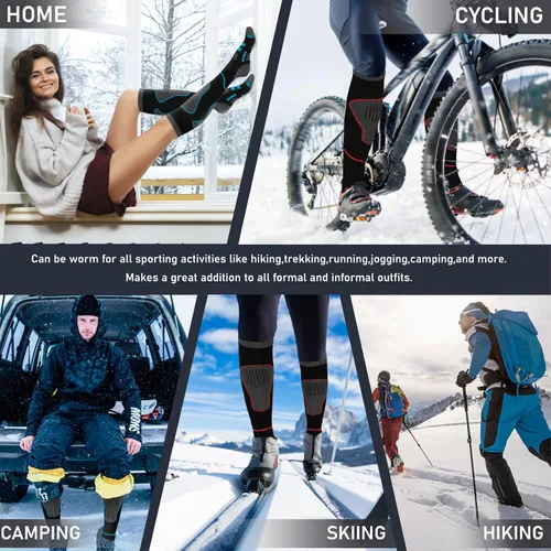 Miniatura 6 de Calcetines de esquí de lana merina, 2 pares, calcetines térmicos hasta la rodilla para snowboard, senderismo, clima frío, nieve, caza