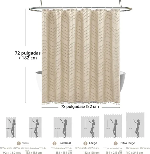 Miniatura 5 de Siiluminisoy Cortina de Ducha Boho Estilo Granja de Tela Tejida Bonita Cortina de Ducha Beige, 72 x 72 pulgadas Con Mechones Chevron Texturizada A