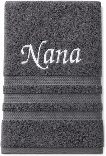 Liberty21 Toalla de baño de lujo bordada con monograma personalizado o nombre. 100% algodón. (gris)