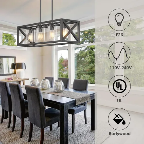 Miniatura 4 de Lámpara de comedor de granja – Iluminación de isla de cocina de 4 luces con altura ajustable y metal grueso para comedor sobre mesa, candelabros