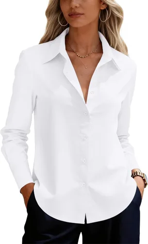 Miniatura 33 de siliteelon Camisas de vestir con botones para mujer, camisas de vestir de manga larga para mujer, camisas de trabajo de algodón de ajuste regular