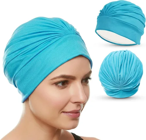 Miniatura 15 de BEEMO Gorros de natación para mujer, turbante de natación, de poliéster, con forro de látex, plisado para mujer Púrpura