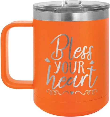 Miniatura 6 de BLESS YOUR HEART Taza de café blanca de 15 oz con tapa deslizante Taza de café de viaje aislada Ideas de regalos de cumpleaños o Navidad