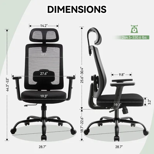 Miniatura 2 de Silla ergonómica de oficina con respaldo alto de malla, silla de escritorio de oficina con soporte lumbar ajustable, sillas de trabajo rodantes