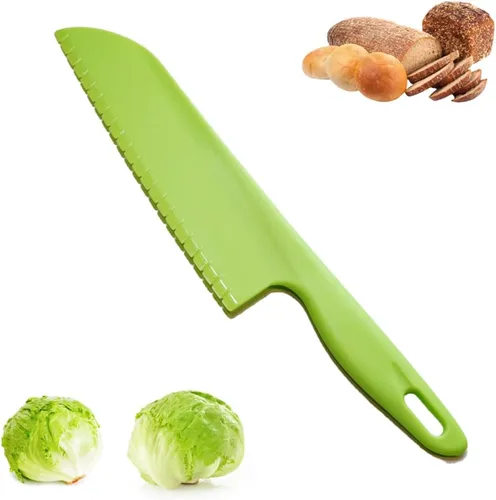 Miniatura 14 de jawbush Cuchillo de plástico para verduras, cortador de pizza de borde dentado de 11 pulgadas con mango antideslizante para cocina, pizzas