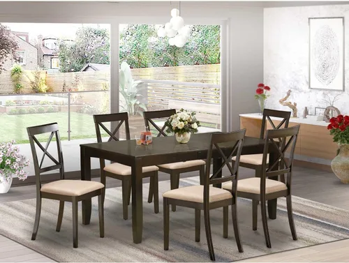 East West Furniture LYBO7-CAP-C - Juego de 7 mesas de comedor con hojas y 6 sillas para comedor