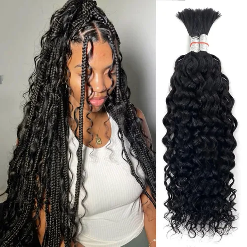 Miniatura 10 de Cabello humano trenzado para trenzas bohemias, cabello humano trenzado de onda profunda, cabello humano a granel para trenzar, sin trama 10A, húmedo