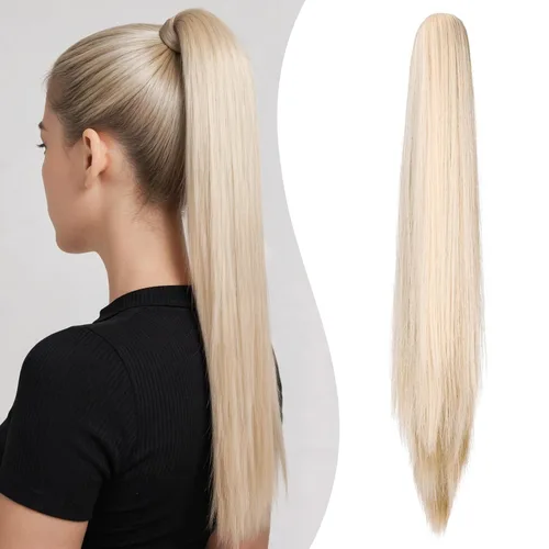 Miniatura 32 de Felendy Extensión de cola de caballo de 18 pulgadas, mezcla de rubio ceniza, marrón oscuro, rizado, ondulado, con clip, extensiones de cabello largo