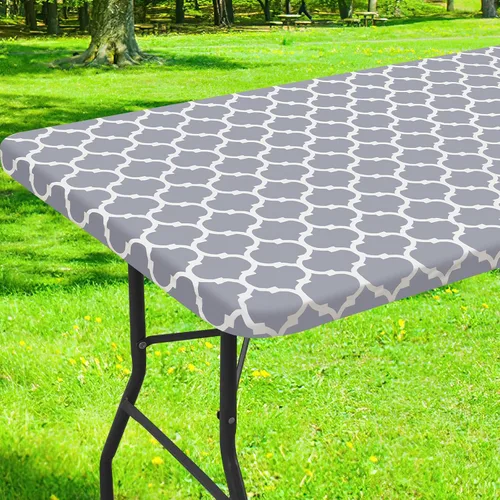 Miniatura 37 de Smiry Mantel cuadrado para mesa de pícnic, manteles de camping impermeables elásticos ajustables, protector de mantel de vinilo con respaldo de Gris
