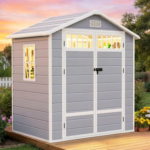 Miniatura 12 de DWVO Cobertizo de almacenamiento alto para exteriores de 50 pies cúbicos con 2 estantes, cobertizo vertical de herramientas de 4.3 x 2 x 5.5 pies