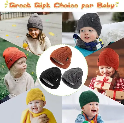Miniatura 7 de ZUPPAD Baby Beanie Hat 3 Packs Toddler Girls Boys, Baby Hats Winter Warm Knitted Thermal with Fleece Lining, Kids Winter Hat