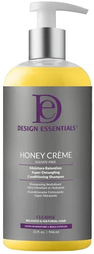 Design Essentials Honey Creme - Champú acondicionador súper desenredante con retención de humedad, sin sulfatos para hidratar y fortalecer el