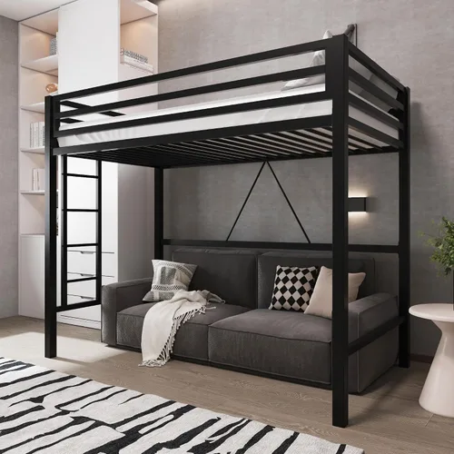 Miniatura 6 de Allewie Cama alta de metal tamaño individual con barandilla y escalera, diseño pequeño que ahorra espacio para dormitorio, habitación de niños
