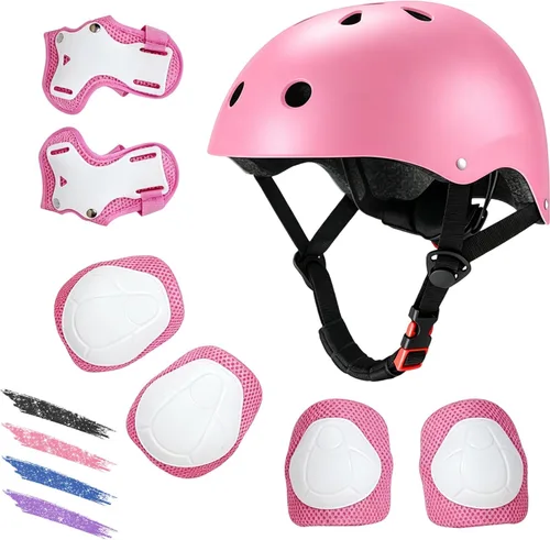 Miniatura 10 de Casco de bicicleta para niños de edades 2-14, casco de seguridad ajustable para niños pequeños con juego de equipo de protección, cascos