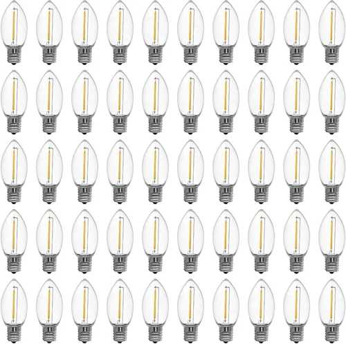Miniatura 10 de Meconard Bombilla LED C9 de repuesto de Navidad, paquete de 25 bombillas LED C9 inastillables para luces de Navidad al aire libre, base intermedia