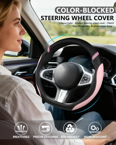 Miniatura 2 de Cxtiy Funda para volante con parte inferior plana en forma de D para mujeres y niñas, elegante accesorio antideslizante para el interior del Rosa