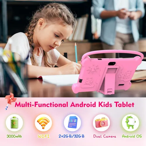 Miniatura 2 de Tableta para Niños de 7 pulgadas 3-9 para Niños, 32GB ROM Niños Pequeños con Estuche a Prueba de Golpes, Software Android para Niños Instalado Rosa