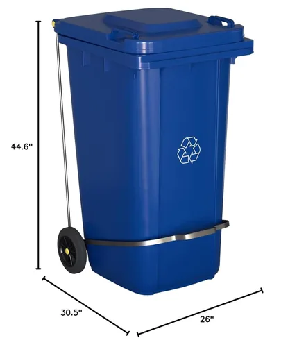 Miniatura 6 de Bote de basura rectangular con ruedas de 64 galones, color azul, con tapa y accesorio para escalonar, juego de 4