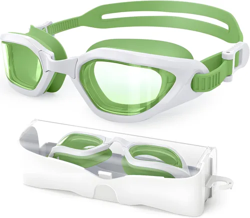 Miniatura 15 de Gafas de natación para niños en doble tono, almohadillas ajustables para la nariz y silicona suave a prueba de fugas (6-14), visión clara, antivaho