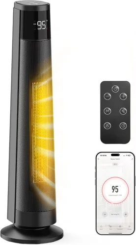 FLANUR Calentadores de espacio de 1500 W para uso en interiores, habitación grande, calentador eléctrico WIFI con control de voz, 5 modos,