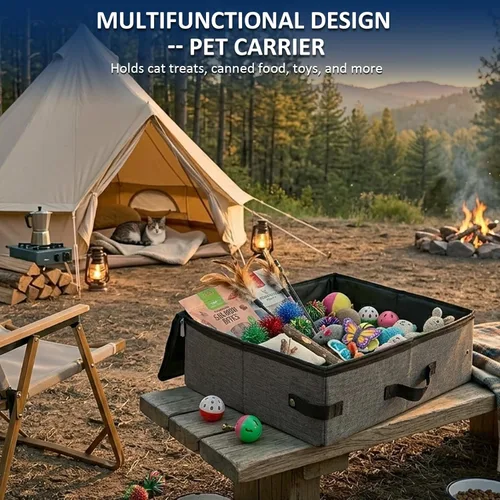 Miniatura 7 de HiCaptain Caja de arena portátil para gatos, caja de arena de viaje para gatos con tapa y asa, transportador de arena plegable portátil estándar