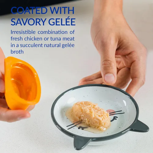 Miniatura 3 de INABA Gemelos para gatos, plato de gelée de pollo rallado y caldo con extracto de té verde, 1.23 onzas por porción, 16 porciones, receta de atún