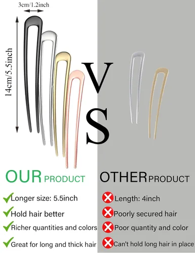 Miniatura 3 de 4 horquillas de metal para el cabello en forma de U, pinza para el cabello francés con placa de moño largo, horquilla para el cabello, accesorios