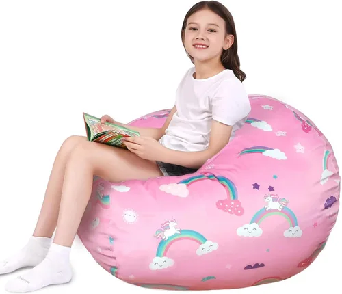 Miniatura 56 de Lukeight - Puf de almacenamiento de animales de peluche para niños, funda para puf de dinosaurio con cremallera para organizar la habitación