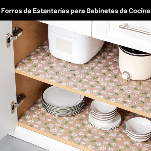 Miniatura 2 de Cooyes Revestimiento para estantes, para armarios de cocina, sin adhesivo, papel para estantes impermeable, con patrón moderno, duradero