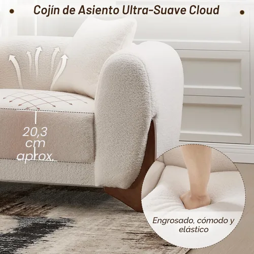 Miniatura 6 de Sofá Sherpa Boucle Moderno Tipo Nube de 3 Plazas de 87", Sofá con Patas de Madera Maciza, Asiento Extra Profundo de 25", Cómodo Sofá Tapizado