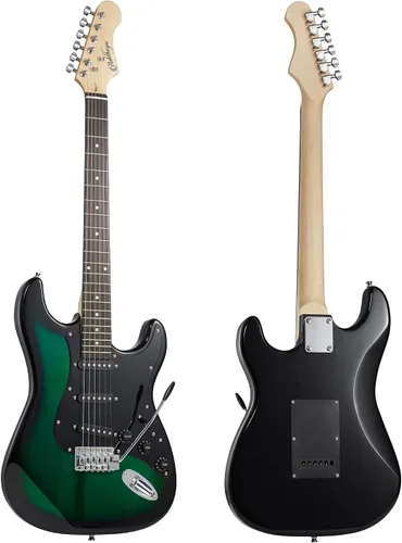 Miniatura 4 de Ashthorpe - Guitarra eléctrica de 39 pulgadas (verde y negro), kit de guitarra de tamaño completo con bolsa acolchada, barra de trémolo, correa