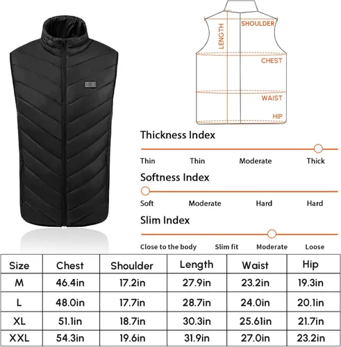 Miniatura 7 de SAISZE Chaleco térmico con batería incluida chalecos térmicos para hombres chaleco de calefacción para exteriores Negro