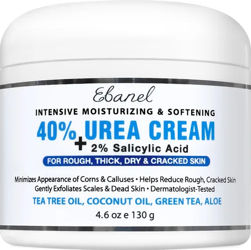 Ebanel Crema de urea 40% más ácido salicílico 2%, crema para pies para talones secos y agrietados, rodillas, codos, manos, removedor de cutículas y