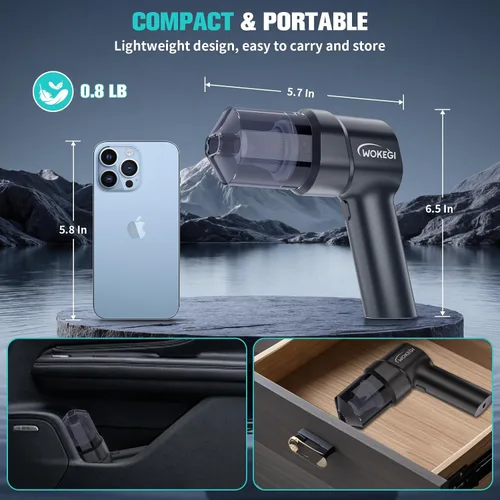Miniatura 7 de Mini aspiradora de mano para automóvil, aspiradora portátil inalámbrica de 10000 PA con batería de 2000 mAh, aspiradora 2 en 1 y plumero de aire