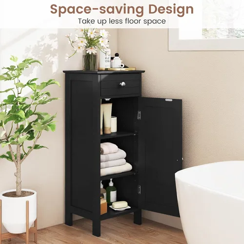 Miniatura 8 de GLACER Armario de almacenamiento de piso, gabinete de almacenamiento multifuncional para baño con 2 estantes ajustables, ideal para baño, sala