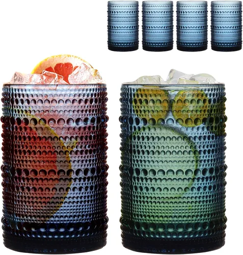 Miniatura 11 de Juego de 4 vasos para beber Hobnail de 12 onzas, vasos vintage de Júpiter, cristalería antigua en relieve para cerveza, agua, jugo, cóctel, whisky