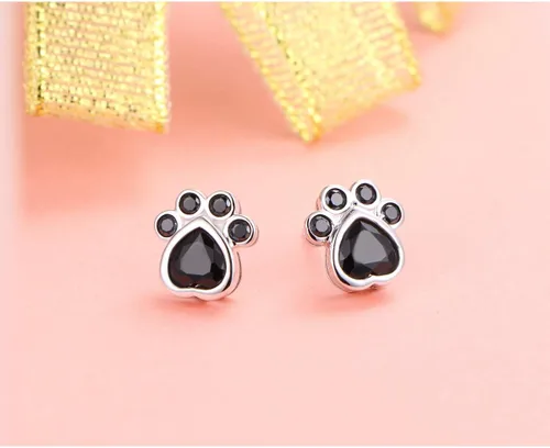 Miniatura 4 de Pendientes de tuerca de plata esterlina S925 con estampado de pata de perro y gato