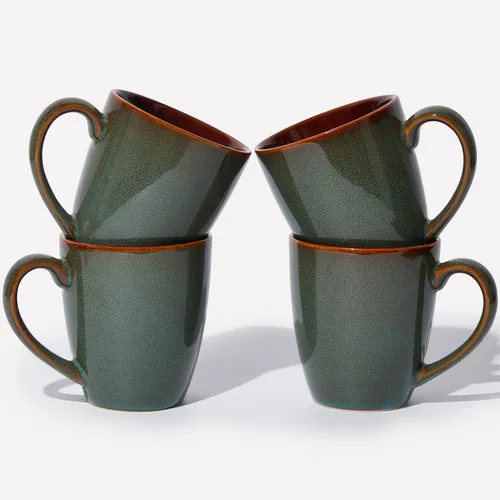 Taza de café Pokini 14 oz, juego de 4 tazas de café de cerámica, taza con esmalte reactivo para café con leche/té/capuchino, juego de tazas grandes