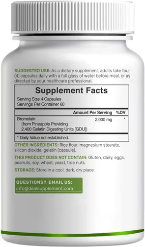 Miniatura 7 de Suplemento de bromelina 2,000 mg por porción, 240 cápsulas – Enzimas proteolíticas naturales de piña fresca – Apoya la digestión de nutrientes