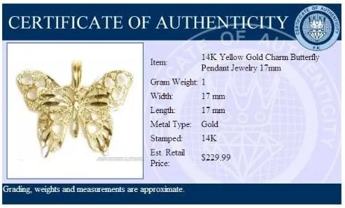 Miniatura 3 de Colgante de mariposa de oro amarillo de 14 quilates, 0.669in