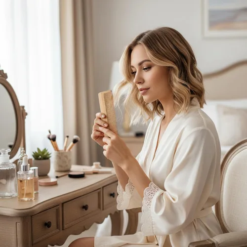 Miniatura 6 de Juego de 4 peines de madera para el cabello, peine de dientes anchos de madera, hecho a mano, de bambú, antiestático, para cabello rizado, grueso