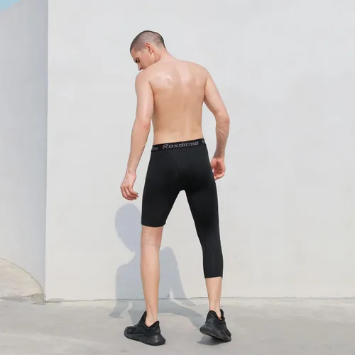 Miniatura 3 de Roxdme 2 Pack Men's 34 One Leg Compression Capri Tights Pants Basketball Athletic Running